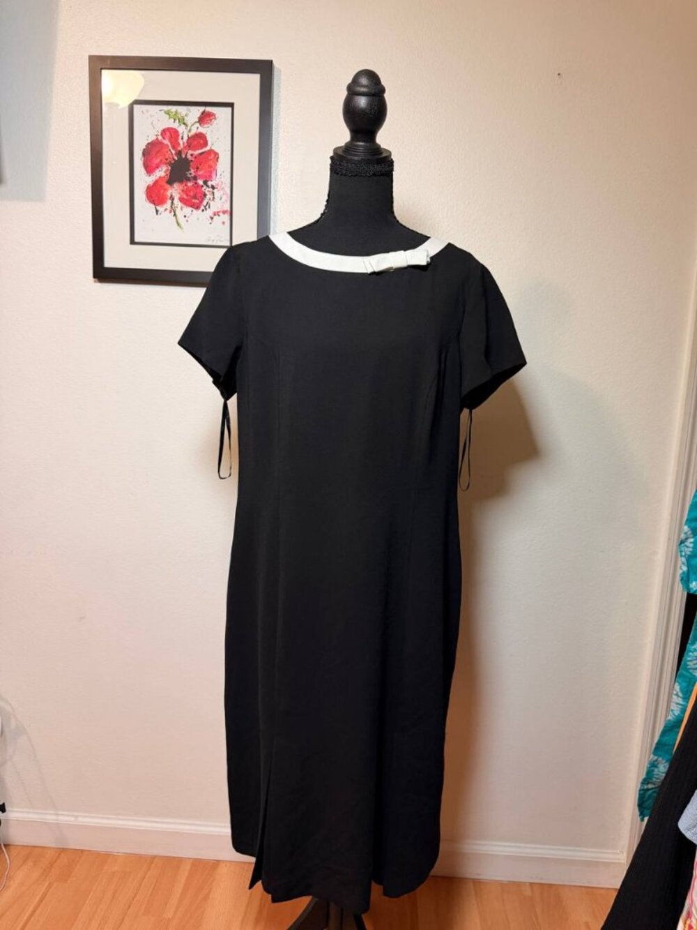 AGB Dress Black Sheath Dress White Collar Bow Classic Office Size 14